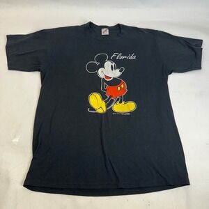 VTG‎ Disney Mickey Mouse Florida Graphic T Shirt Jerzees XL Black Single Stitch